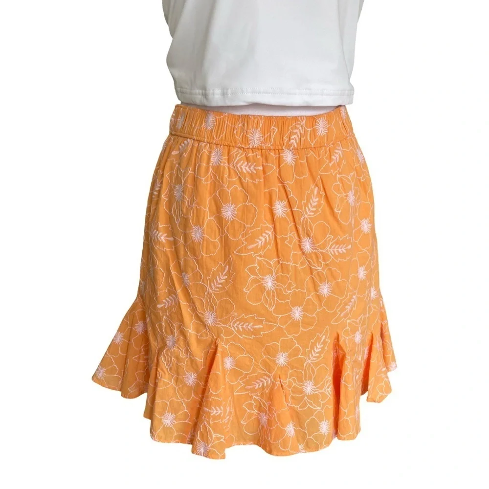 LOFT Garden Tangerine Orange and White Embroidered Godet Skirt Size Small